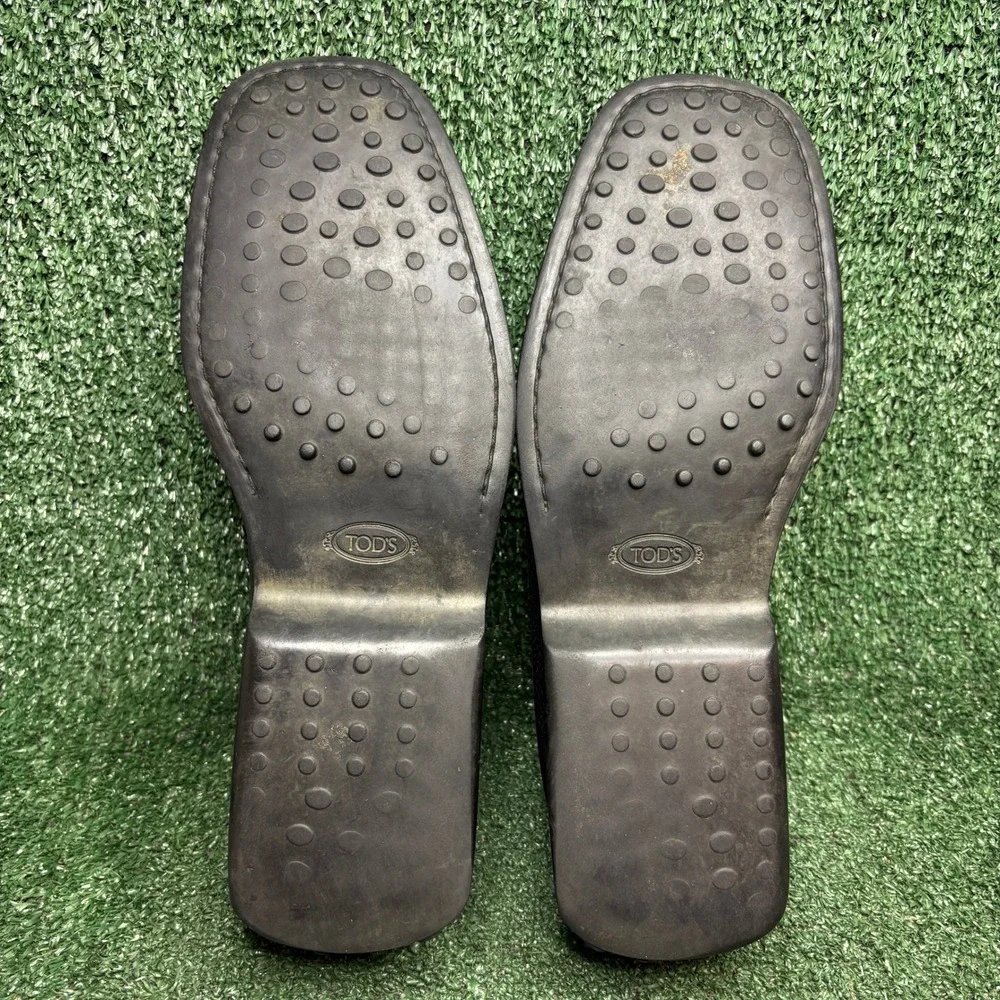 Tods GOMMA Pebble Sole Pebbled Leather Classic Loafers Black Mens Shoes Size 13